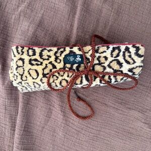 Leopard Print and Red Roll-Up Jewelry Travel Pouch with Five Compartments